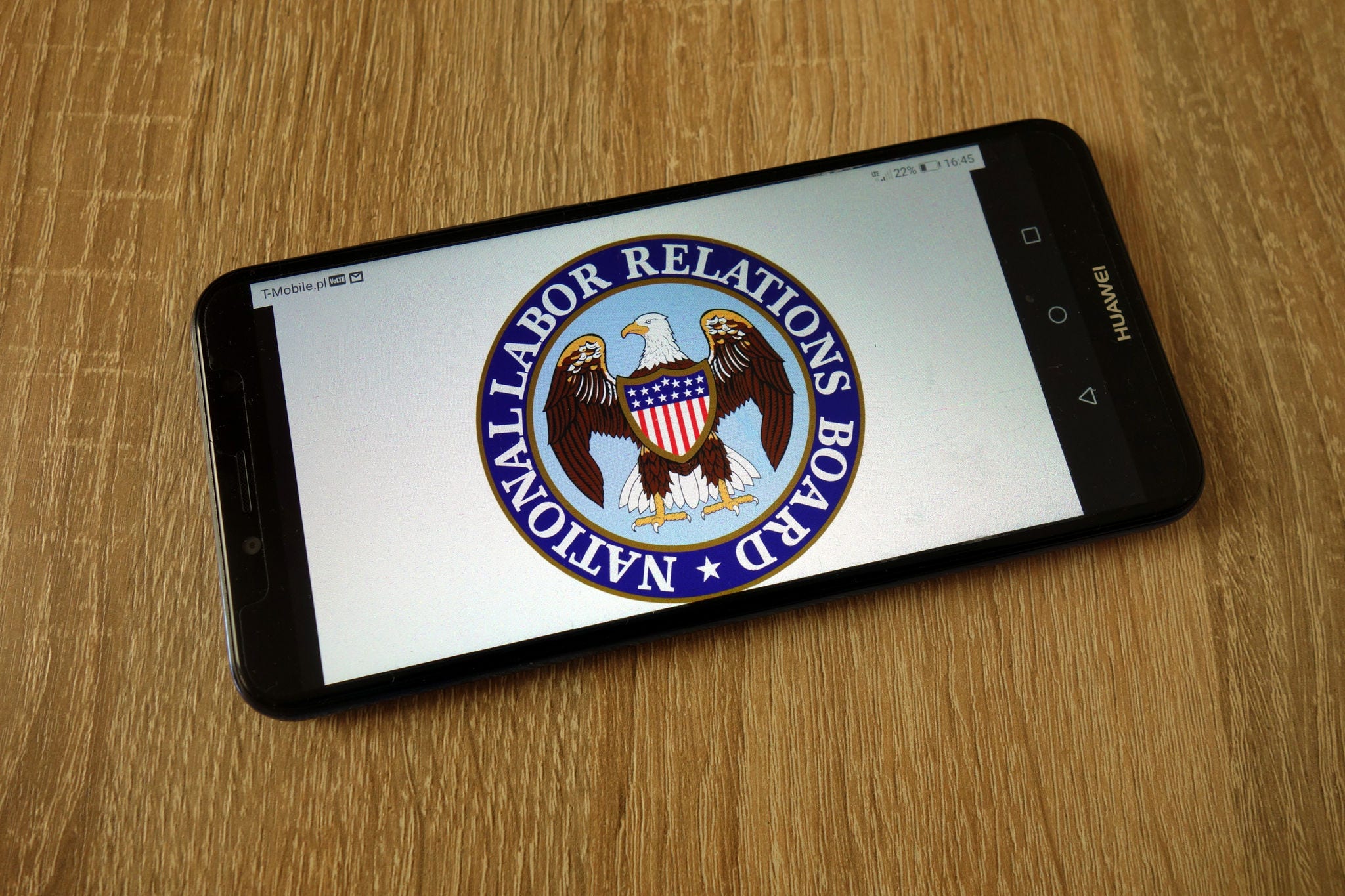 Smart phone displaying NLRB logo