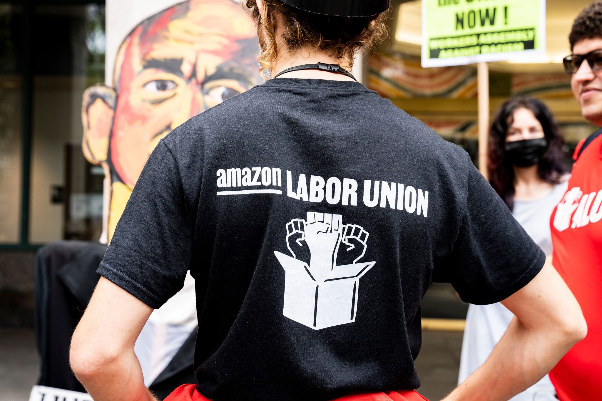 Brooklyn, New York, United States. October 25, 2021: Amazon's Staten Island warehouse workers file petition for union election.