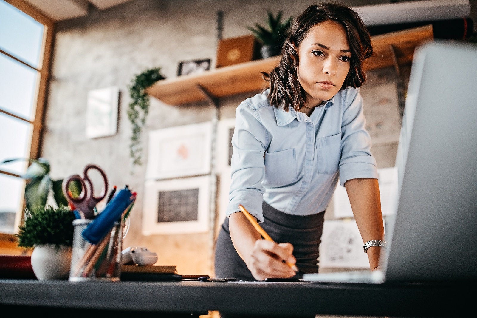 Woman working on a laptop