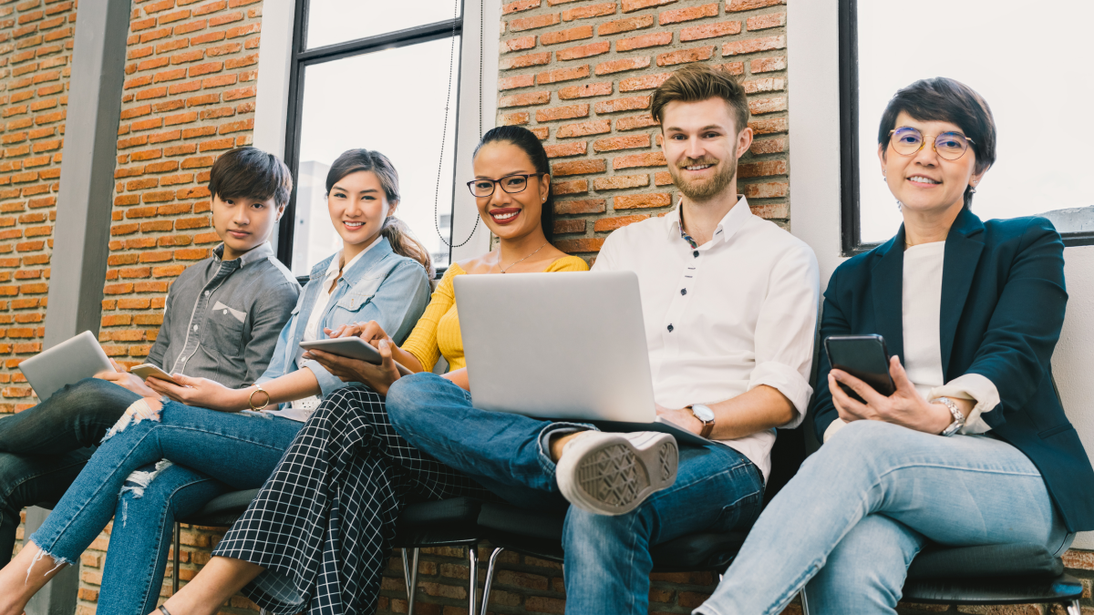 professional young people sitting in a row