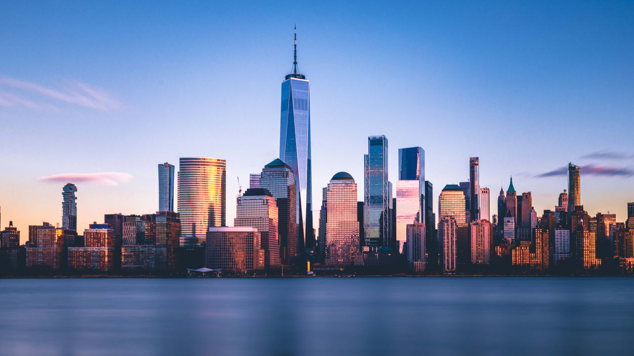 New york city skyline at dusk.