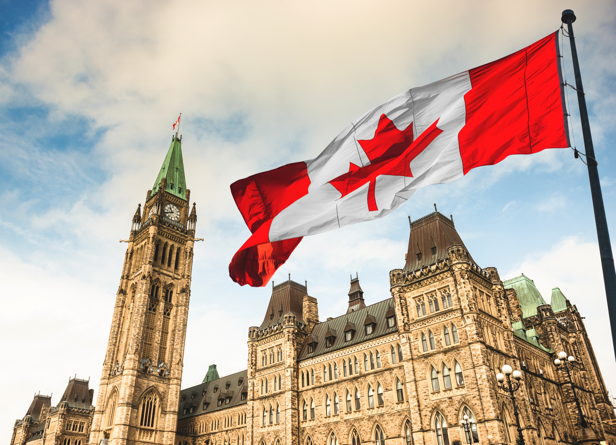 canada flag waving in ottawa