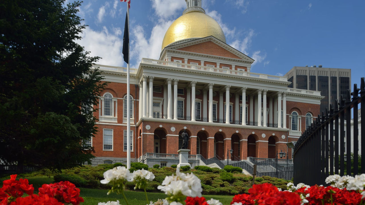 A white building with gold trim.