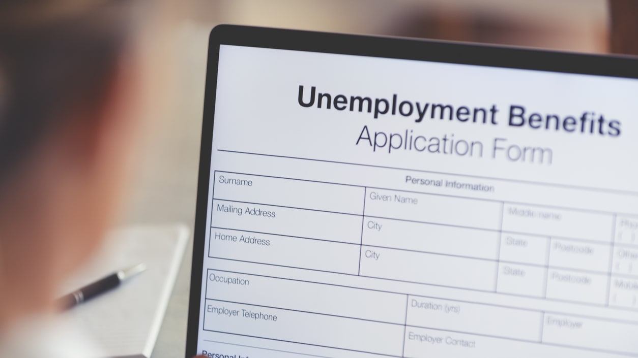 An unemployment benefits application form on a computer screen.