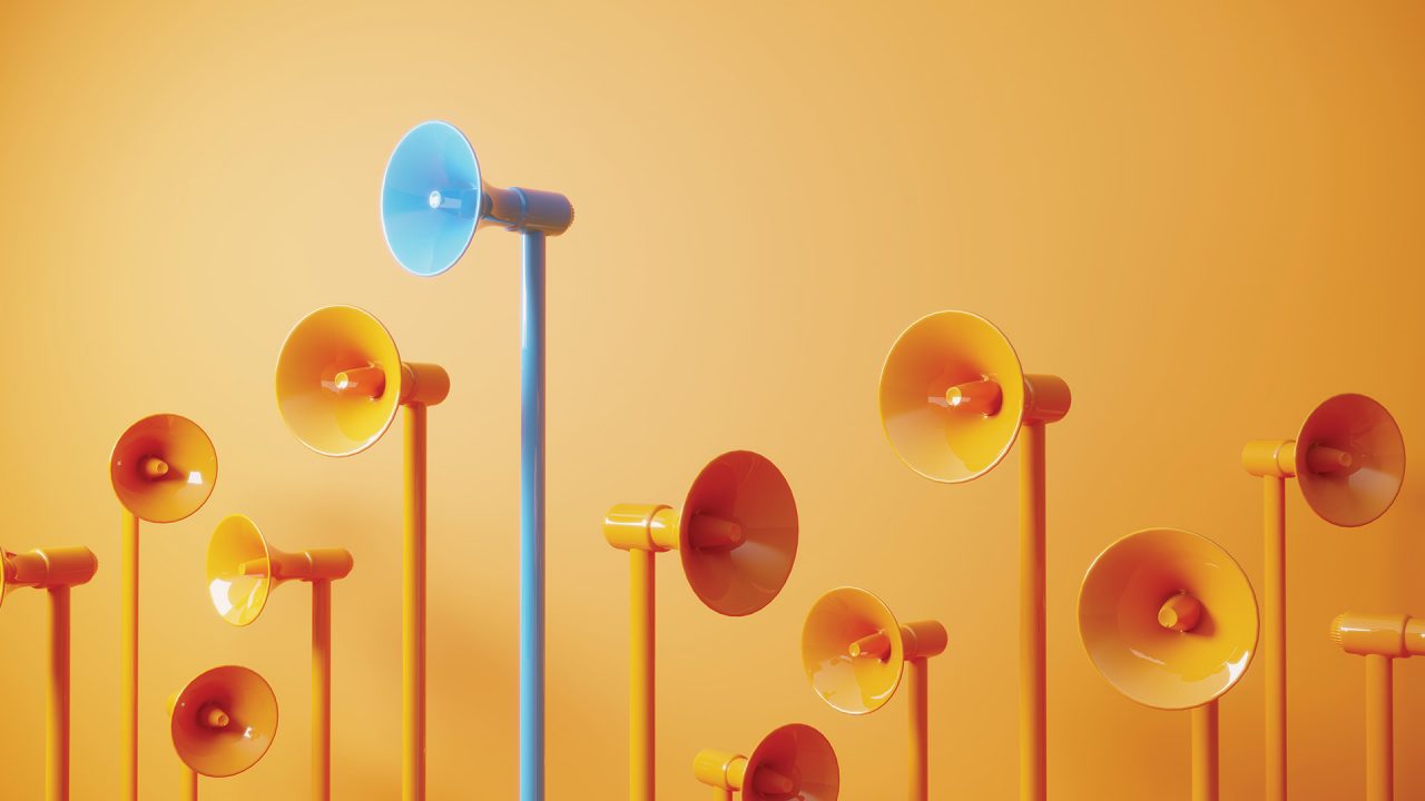 Megaphones represent brand strategy.