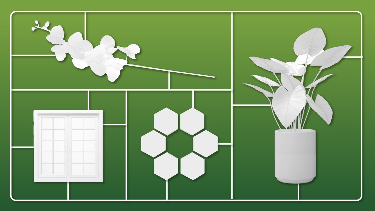 Plants and other objects represent environmental wellness.