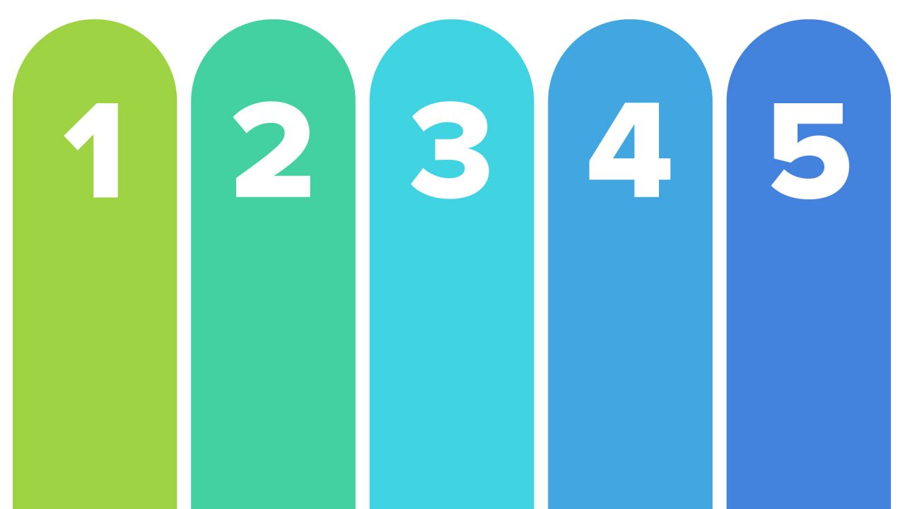 Colorful numbers counting from 1 to 5.